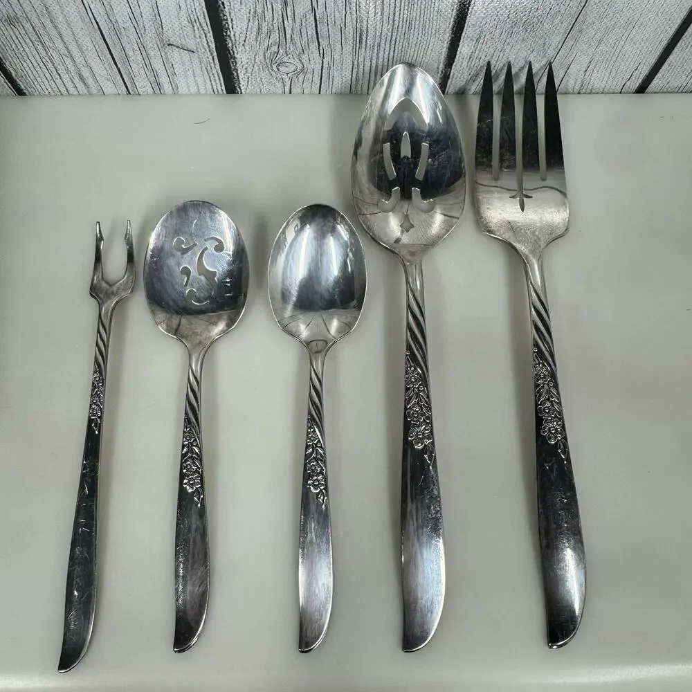 5 Serving Pieces 1958 Always Wildwood Silverplate Wm A. Rogers Oneida